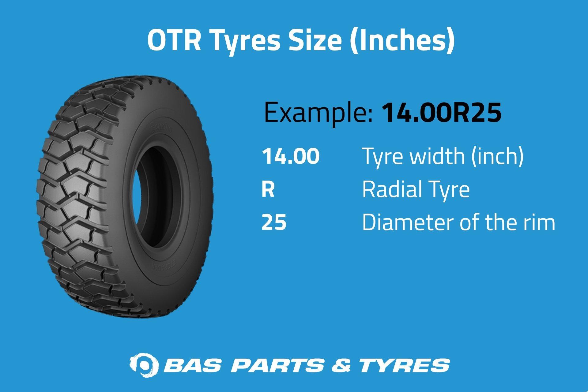 Earthmoving tyre size in inches